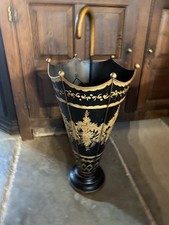 Vintage Włoski Toleware Ręcznie malowany stojak na parasol czarno-złoty
