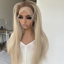Ombre Blonde Long Straight Lace Front Wig Synthetic Hair Heat Resistant