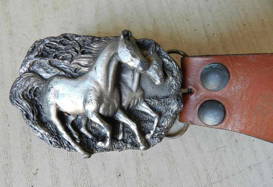 Boucle de Ceinture Vintage 1983 Bergamot Brass Work Inc. 146 * Chevaux - Photo 3/4