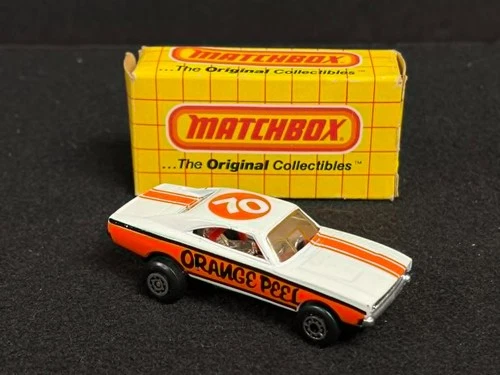 VINTAGE MATCHBOX ORANGE PEEL DIE CAST FUNNY CAR WITH BOX
