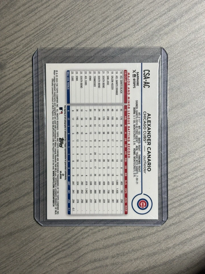 ALEXANDER CANARIO 2024 TOPPS CHROME SAPPHIRE ROOKIE BLACK RC AUTO On-Card 01/10 - Image 2 of 2