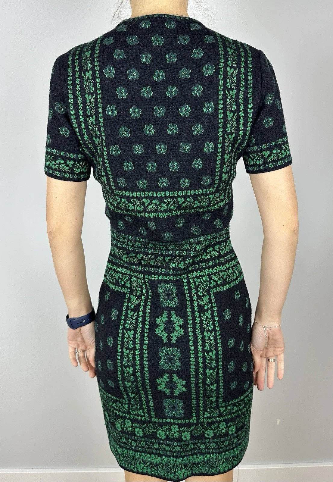 Abito maglione lana Alexander McQueen nero verde manica corta maglia trasparente XS S