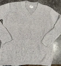 Heyson Womens Angora Blend Confetti V Neck Oversized Sweater Lt Gray Sz L