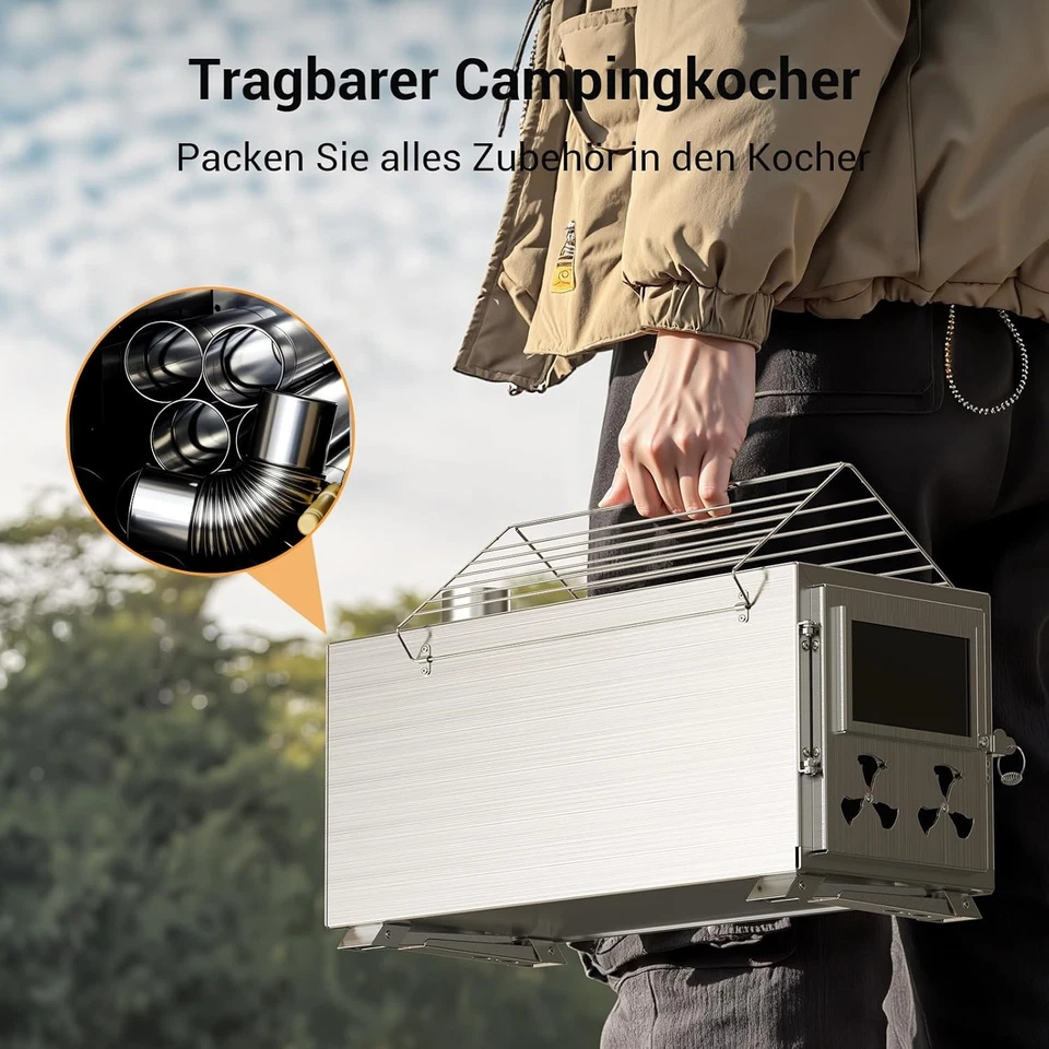 Begonia.K Saunaofen Sauna-Holzofen Klappholzkohle Brennholz Zelt Heizung Öfen - Bild 4 von 4