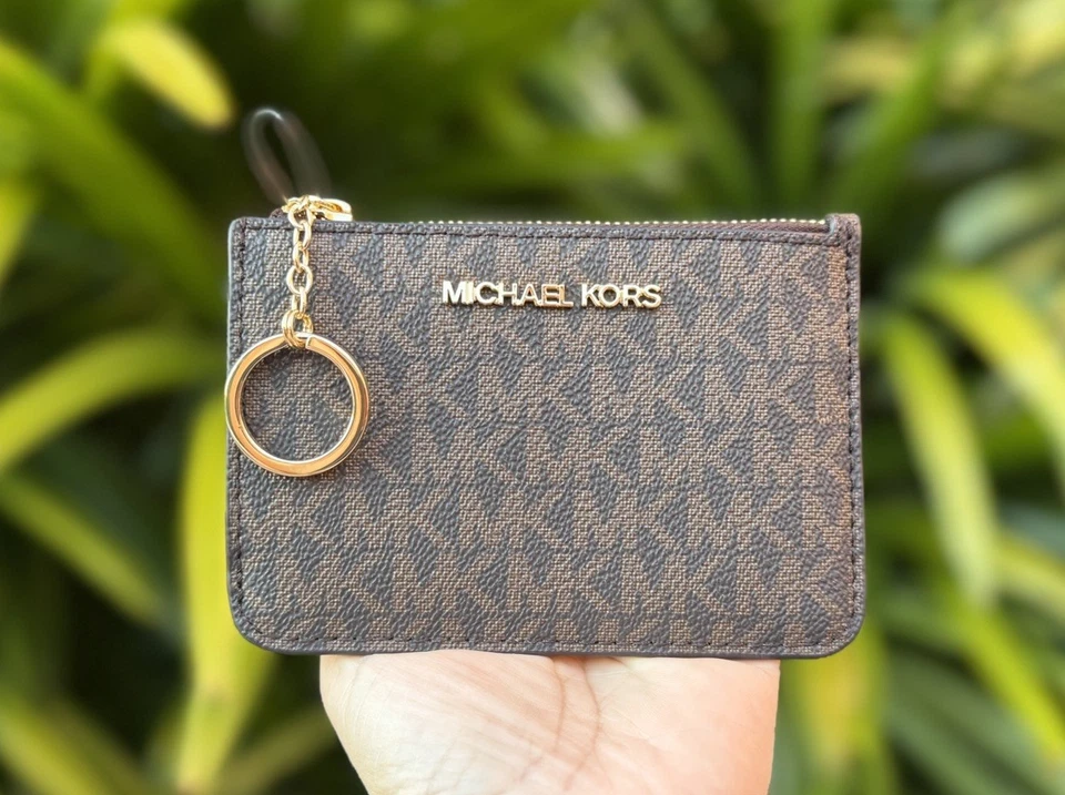 Michael Kors Jet set Travel SM Coin Pouch ID Key Holder Wallet MK Brown