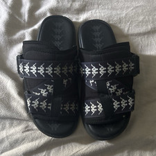 Kappa Men’s Black Leather Slide Sandals Slip-On Logo Straps US 10