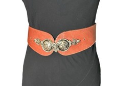 Vintage 80s Brown Leather Wide Belt 28 Waist Retro