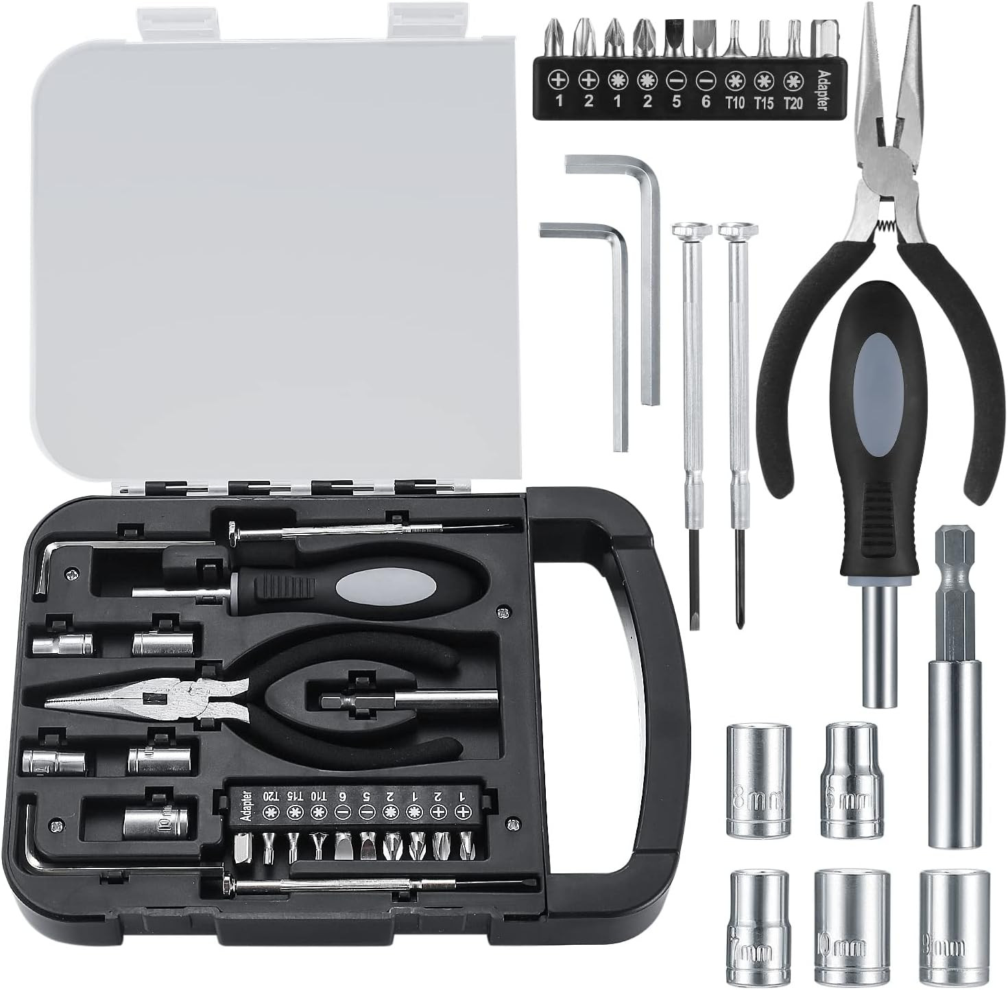 22 Pezzi Kit Cassetta Attrezzi Fai-Da-Te, Set Utensili Manuali Cacciavite, Girav