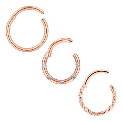 3Pcs 16G 10mm Nasenpiercing Septumringe Hoop Chirurgischer Stahl Rosegold seg...