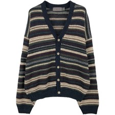 Vintage DAVID TAYLOR Striped Acrylic Knit Cardigan Made in USA Men's Size L