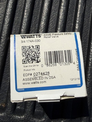 #ad Watts 174A 030 3 4quot; Water Pressure Safety Relief Valve EDP # 0274428 Boiler $109.23