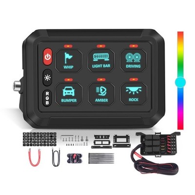 6 Gang ON/OFF Switch Panel Circuit Control Box LED Light Bar For Marine Boat Car