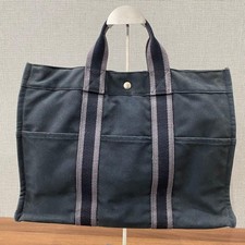 Borsa a mano HERMES Tote Purse Fourre Tout MM pelle tela nera autentica