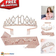 Sparkling 10th Birthday Crown Rose Gold Sash Set - Princess Style Celebration