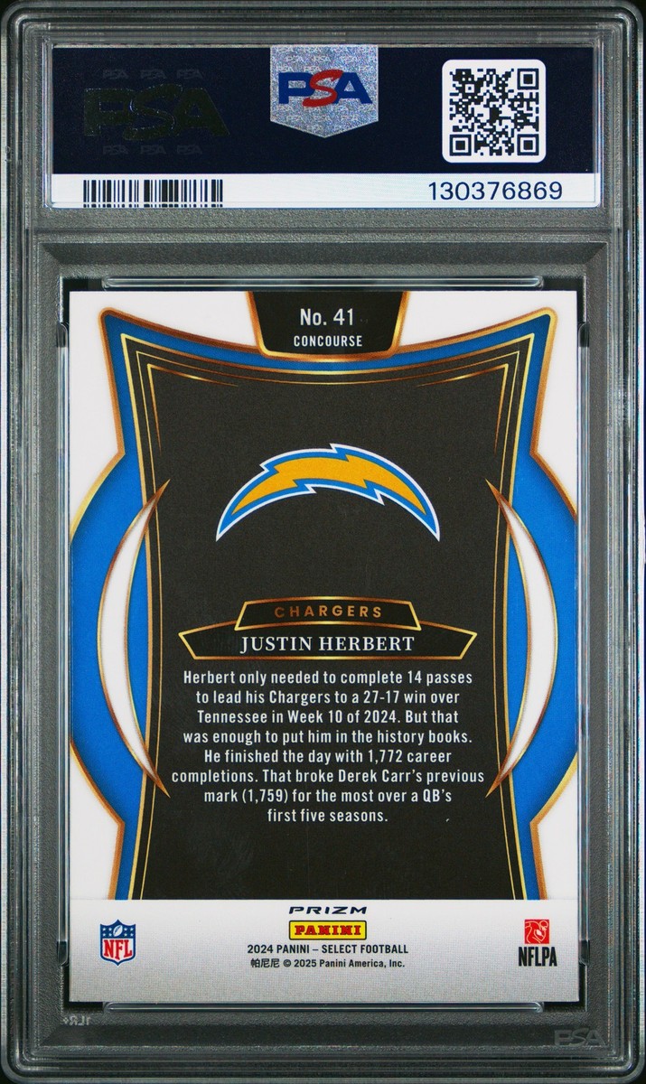 2024 Panini Select - Concourse Justin Herbert #41 Zebra Shock