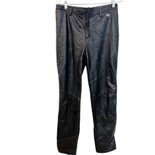 Harley Davidson Womens Black Genuine Leather Moto Pants Size 12 Stretch Back
