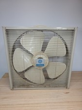 Vtg 1960s GE Gray Beige Metal Box Fan General Electric 3 Speed 5 Blade WORKING