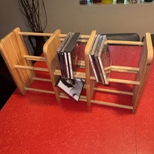 Vintage Oak Wooden CD Rack Dowel Rod Media Storage Organizer Stand 100+ Discs