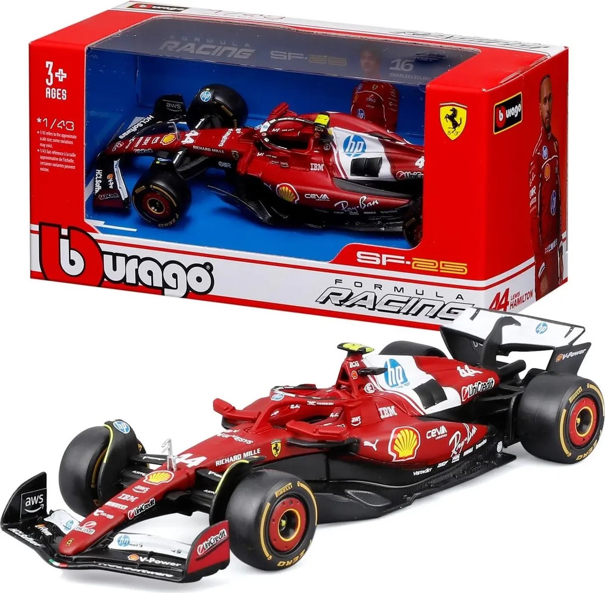 ミニカー Ferrari SF25 Lewis Hamilton 2025 2025 LEWIS HAMILTON Ferrari SF-25 TEAM N 44 SEASON in 1:43 scale