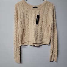 Lulus Cream Cable Knit Cropped Sweater Tie Back Womens Size S Small Tag