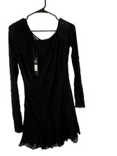 Fashion Nova NWT, Large Black Lace Long Sleeve Short Dress Ruffle Accents