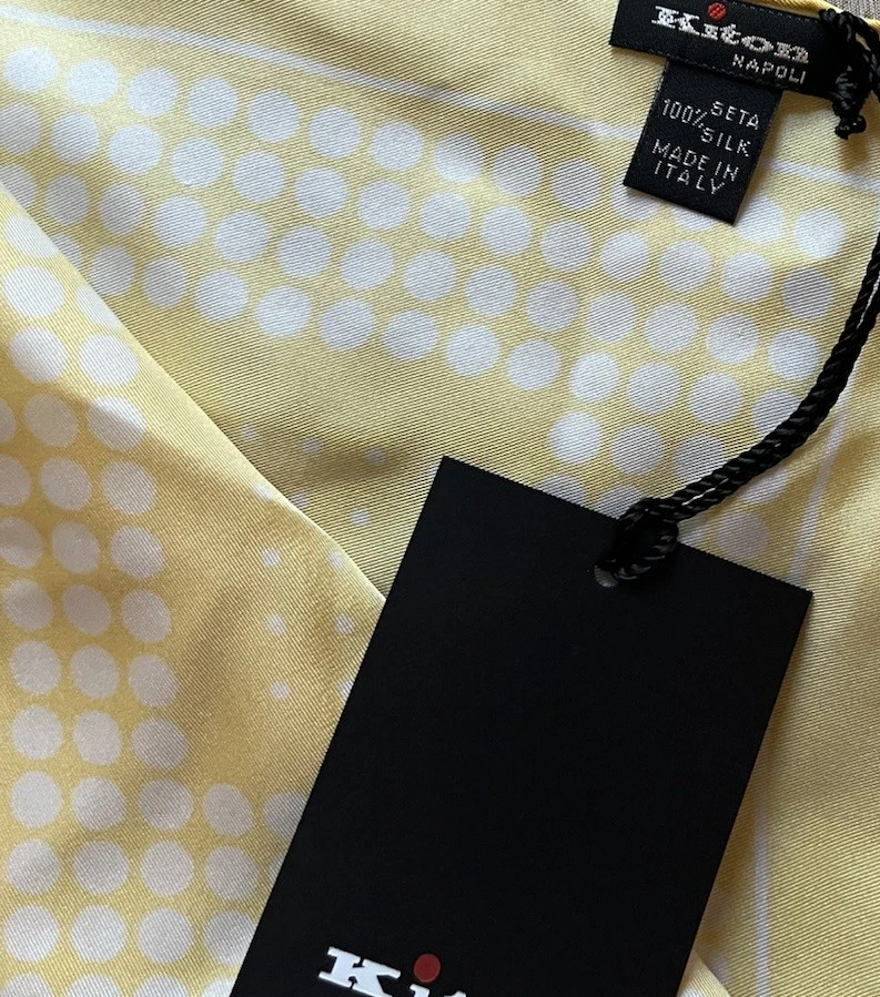 Nuevo con etiquetas Pañuelo de Bolsillo Kiton - Amarillo Blanco 15x15 100% Seda Foto 4 de 4