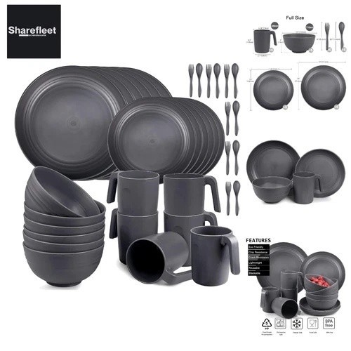 Geschirrsets aus Kunststoff 36pcs | Leicht und Unzerbrechlich Camping Geschir...