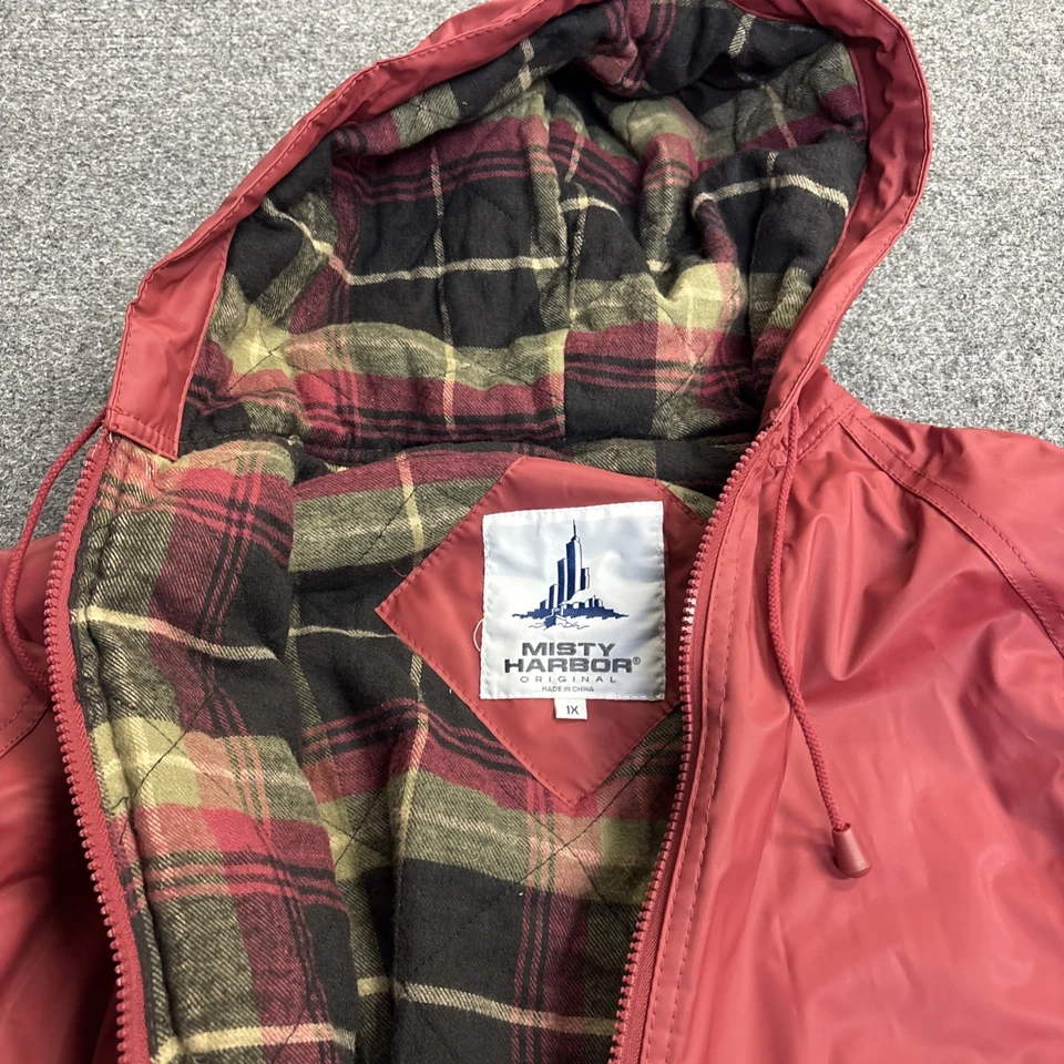 Chaqueta de lluvia Misty Harbor de colección para mujer 1X roja con capucha de franela forrada impermeable Foto 2 de 4