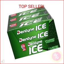 Dentyne Ice Spearmint Sugar-Free Chewing Gum, 9 Packs of 16 Pieces 144 Total Pi
