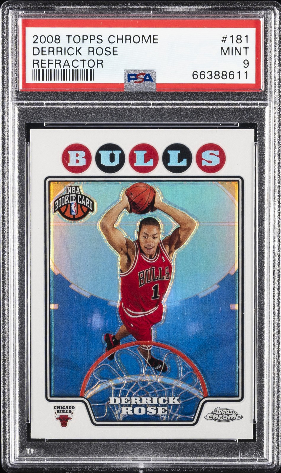 2008 TOPPS CHROME REFRACTOR #181 DERRICK ROSE ROOKIE RC PSA 9