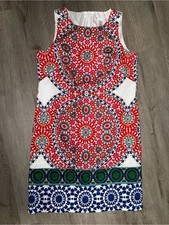 London Times Red Multicolor Sleeveless Geometric Shift Dress