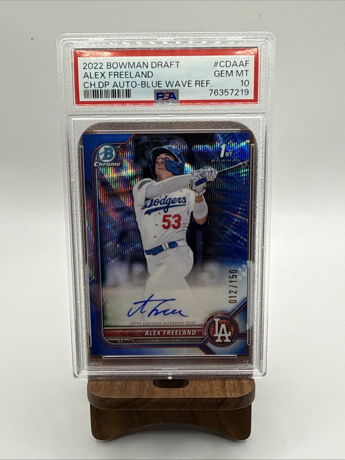 2022 Bowman Chrome Draft Auto Alex Freeland Blue Wave /150 #CDA-AF Dodgers WSC