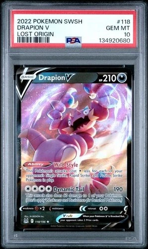 2022 Pokemon Lost Origin Drapion V PSA 10 GEM Extended Art 118/196 Ultra Rare