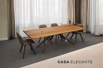 Modern Italian Wood Dining Table - Brass Metal Base - Bridge by Bontempi Casa