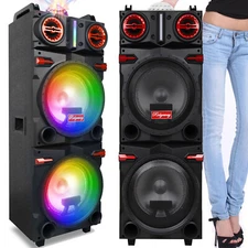 Portable Bluetooth Speaker Dual 10" Subwoofer Party FM Karaok DJ LED AUX TWS Mic