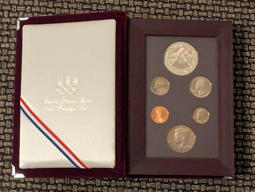 1988-S US Mint Prestige Proof Set Olympiad Silver Dollar Box & COA 7 Coins
