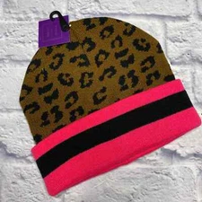 NEW David and Young Collection Beanie in Animal Print/Pink