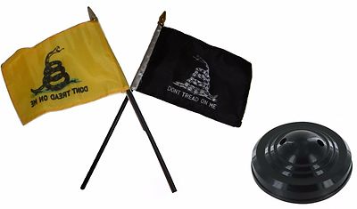 Gadsden Yellow & Black White Don't Tread Flag 4''x6'' Desk Set Table Black Base