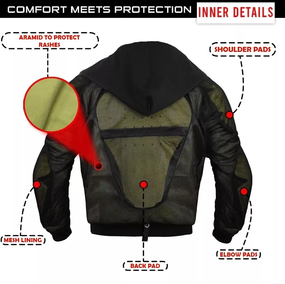 Sudadera con capucha blindada para motocicleta con forro de aramida sudadera con capucha protectora de alta resistencia Foto 4 de 4