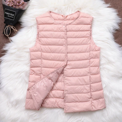 Women Light Down Vest Fashion Sleeveless Coat Single Breasted Winter Warm Jacket