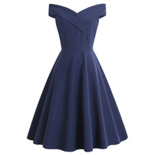 Da Donna, Retro Abito senza Maniche Spalla Scoperta a-Line Zip Solido da Sera