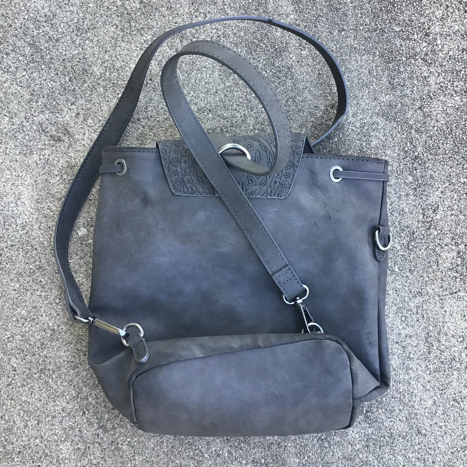 ROXY Gris Lona Mini Mochila Cartera Cuero Floral 9" x 10" Foto 4 de 4