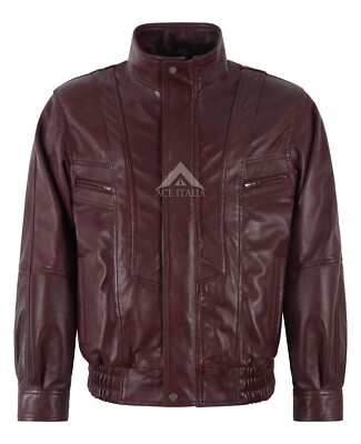 Herren Bomber Regular Fit Classic Cherry Napa Lederjacke Blouson Style Jacke