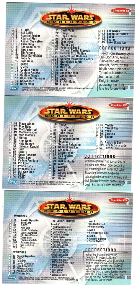 2001 Star Wars Evolution Topps Foil Trading Card Set of 3 Checklists C1 C2 C3 - Image 2 of 2