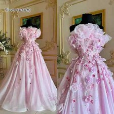 3D Flower Decal Ball Dress Strapless A-line Elegant Birthday Wedding Dress