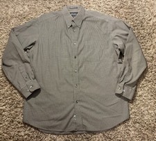 Eddie Bauer Button Up Dress Shirt Mens Med Long Sleeve Brown White Check