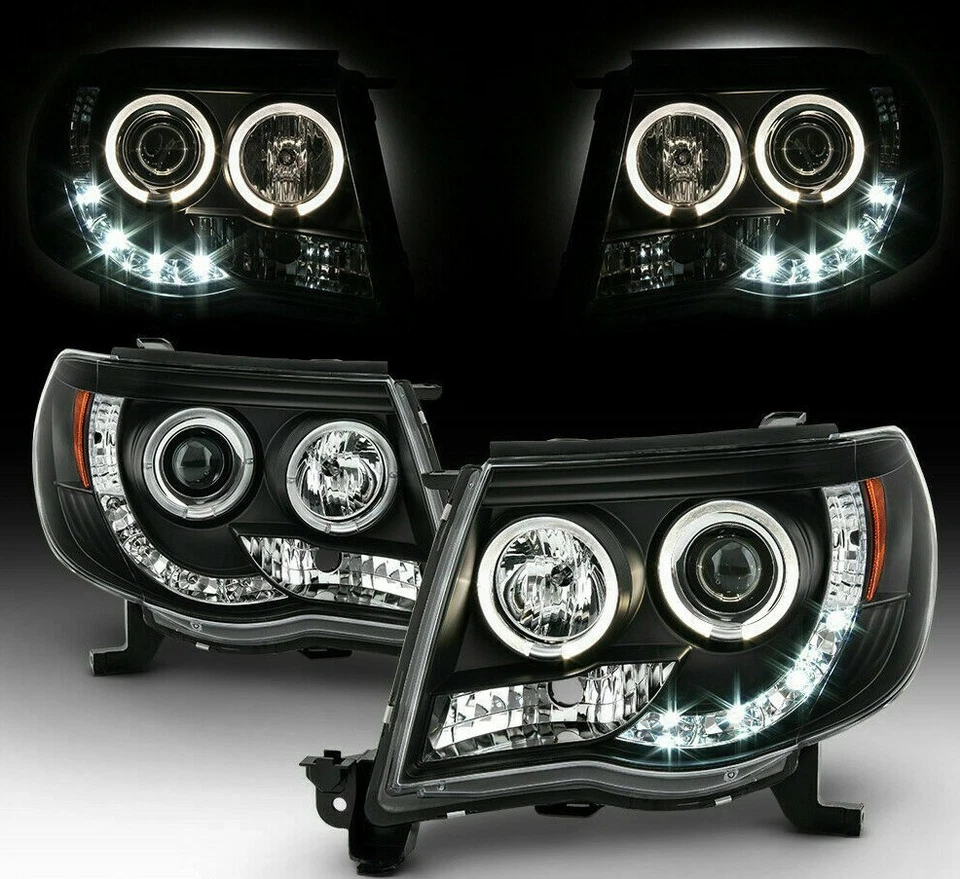 Faros proyectores LED halo para Toyota Tacoma negros 2005-2011 luces pre corredor Foto 2 de 4