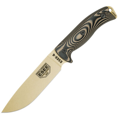 ESEE Model 6 3D, Messer mit 1095HC Klinge, schw./coyote G10 Griff, Scheide, Clip
