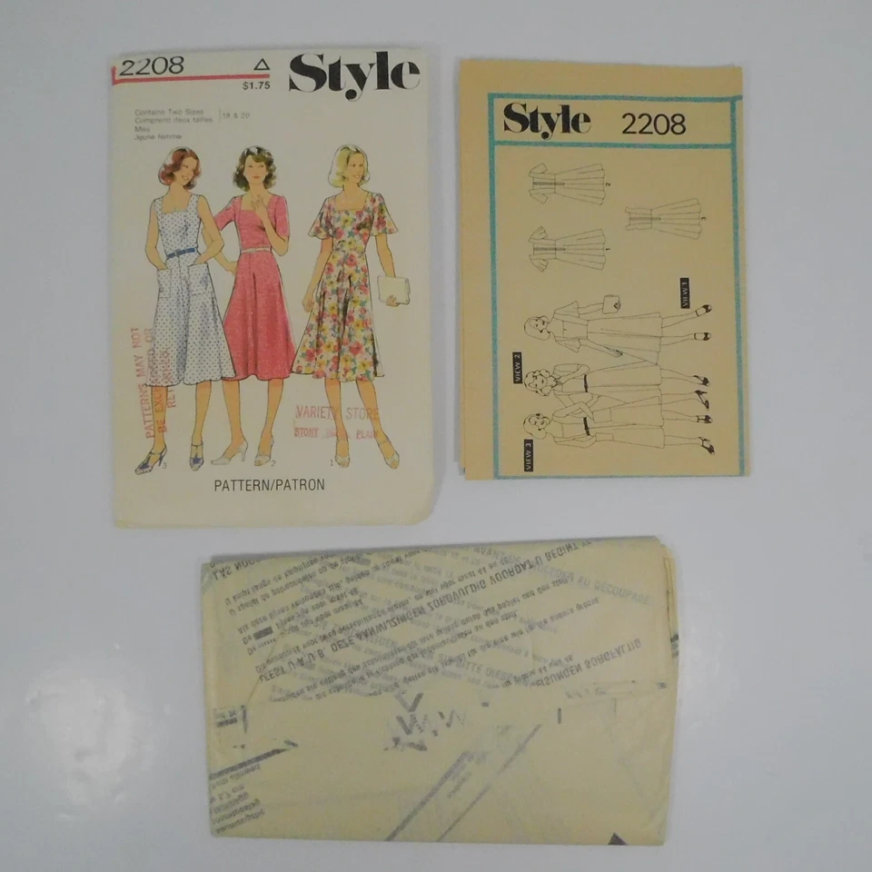 Style 2208 Misses Dreses Pattern Size 18-20 Uncut Flared Square Neckline Pockets - Image 2 of 4