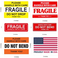 FRAGILE STICKER DO NOT DROP HANDLE WITH CARE MADE IN USA Flag DO NOT BEND THANK